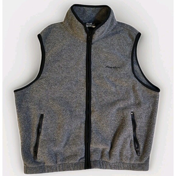 Eddie Bauer Ebtek Men Large Full Zip Fleece Vest Gray Polartec Vintage Gorpcore - Picture 1 of 14